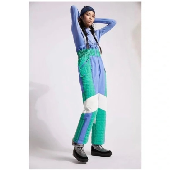 Free People All Prepped Bibb Snow Pants Blue Green - Picture 1 of 5